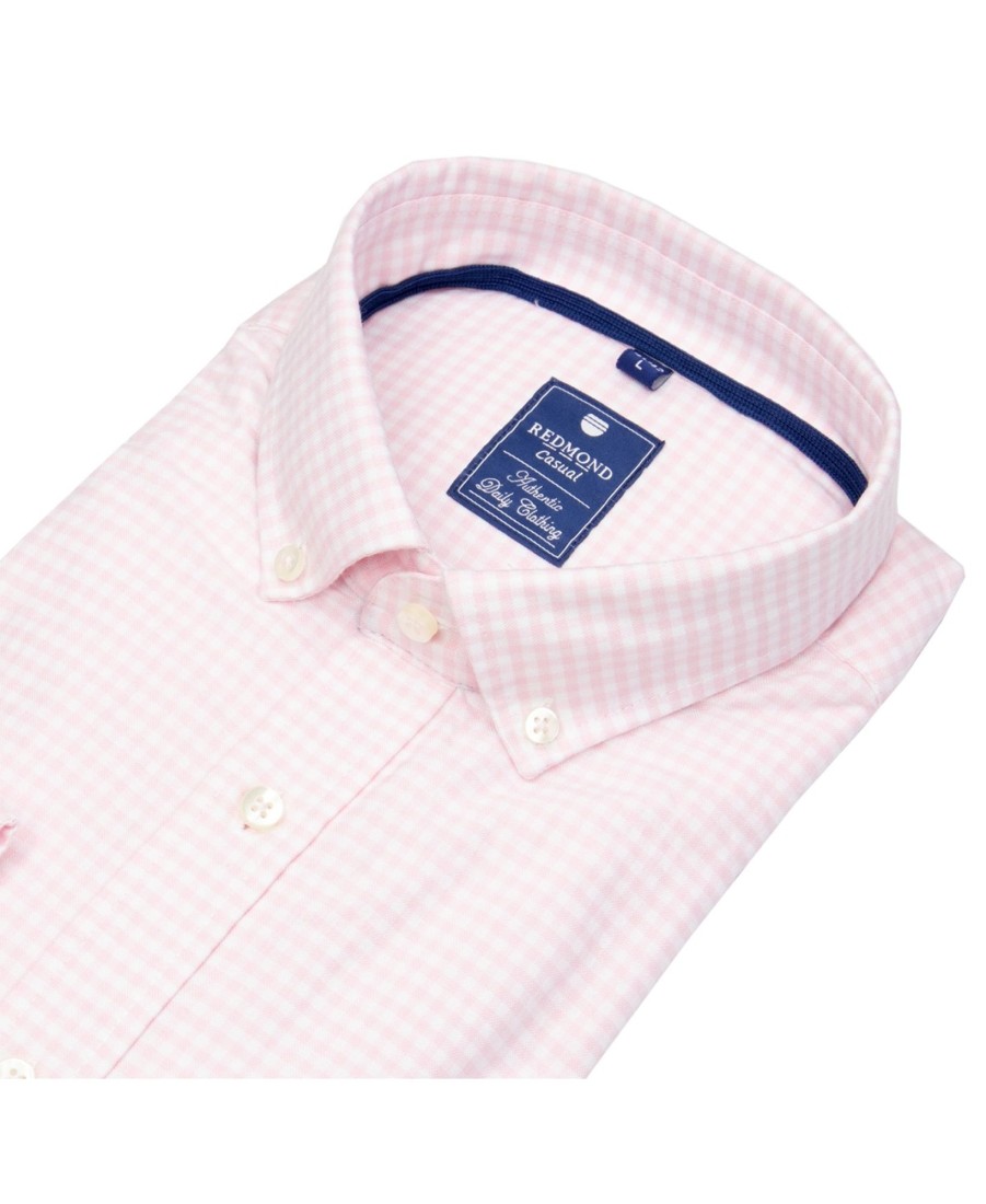 Hemden Redmond | Redmond Hemd - Comfort Fit - Button Down Kragen - Kariert - Rosa / Weis