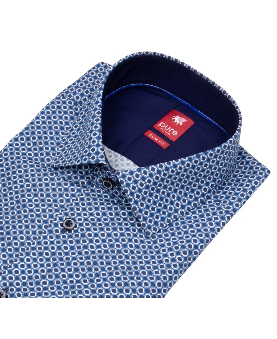 Hemden Pure | Pure Hemd - Slim Fit - Kentkragen- Print - Blau