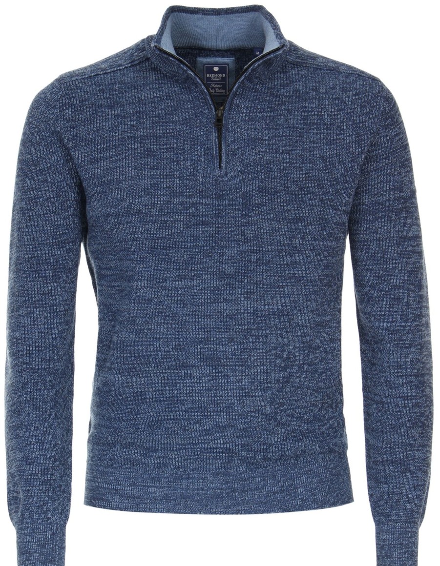 Pullover & Strick Redmond | Redmond Pullover - Troyerkragen Mit Reissverschluss - Blau