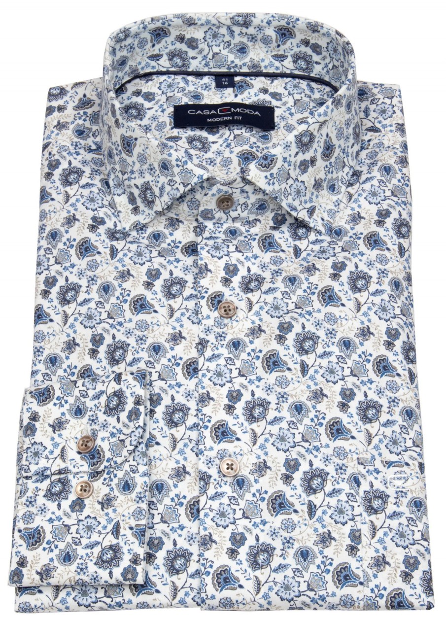 Hemden Casa Moda | Casa Moda Hemd - Modern Fit - Print - Hellblau / Beige / Weis - Ohne Ovp