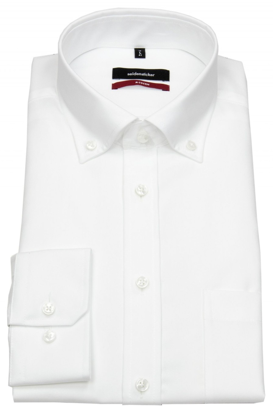 Hemden Seidensticker | Seidensticker Hemd - Regular Fit - Button-Down Kragen - Weis