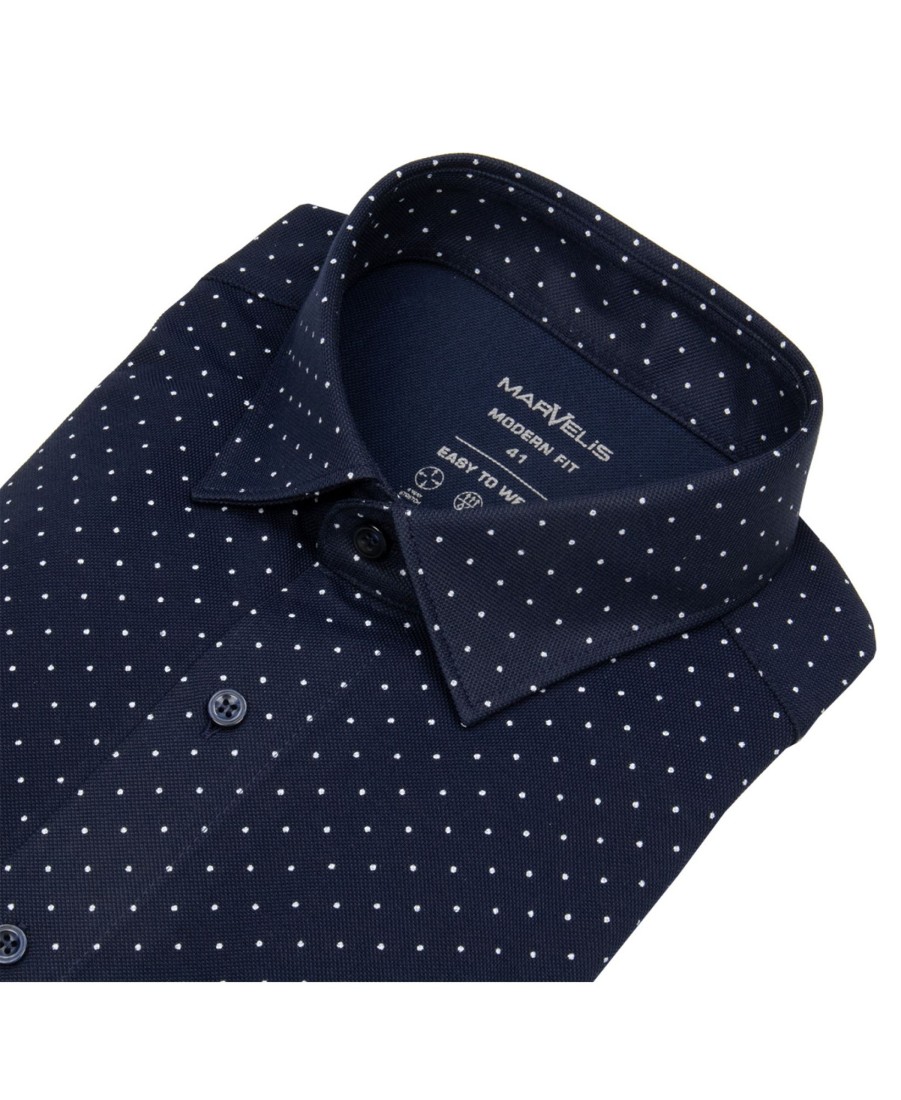 Hemden Marvelis | Marvelis Hemd - Modern Fit - Easy To Wear Pique - Dunkelblau / Weis