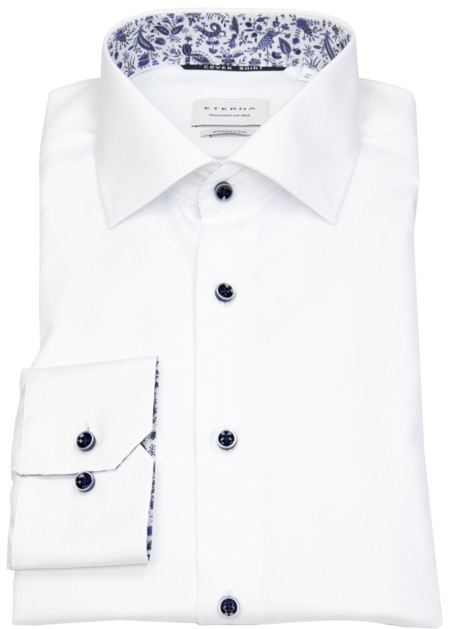 Hemden Eterna | Eterna Hemd - Modern Fit - Cover Shirt - Kontrastknopfe - Weis