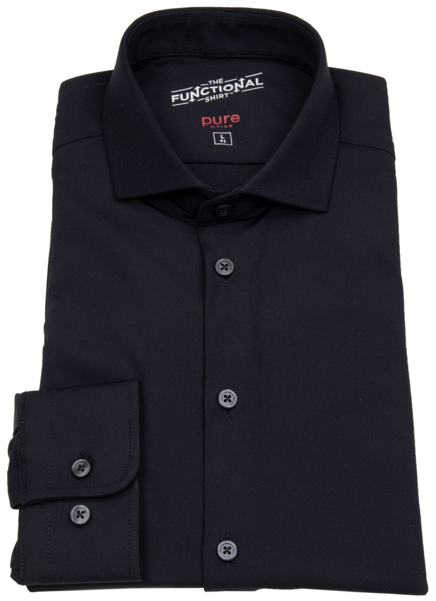 Hemden Pure | Pure Hemd - Slim Fit - Functional Shirt - Haifischkragen - Schwarz