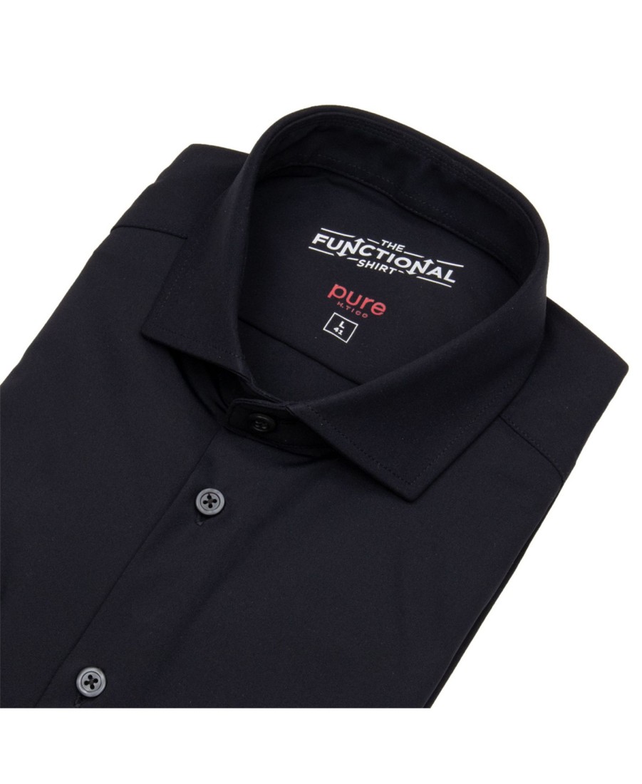 Hemden Pure | Pure Hemd - Slim Fit - Functional Shirt - Haifischkragen - Schwarz