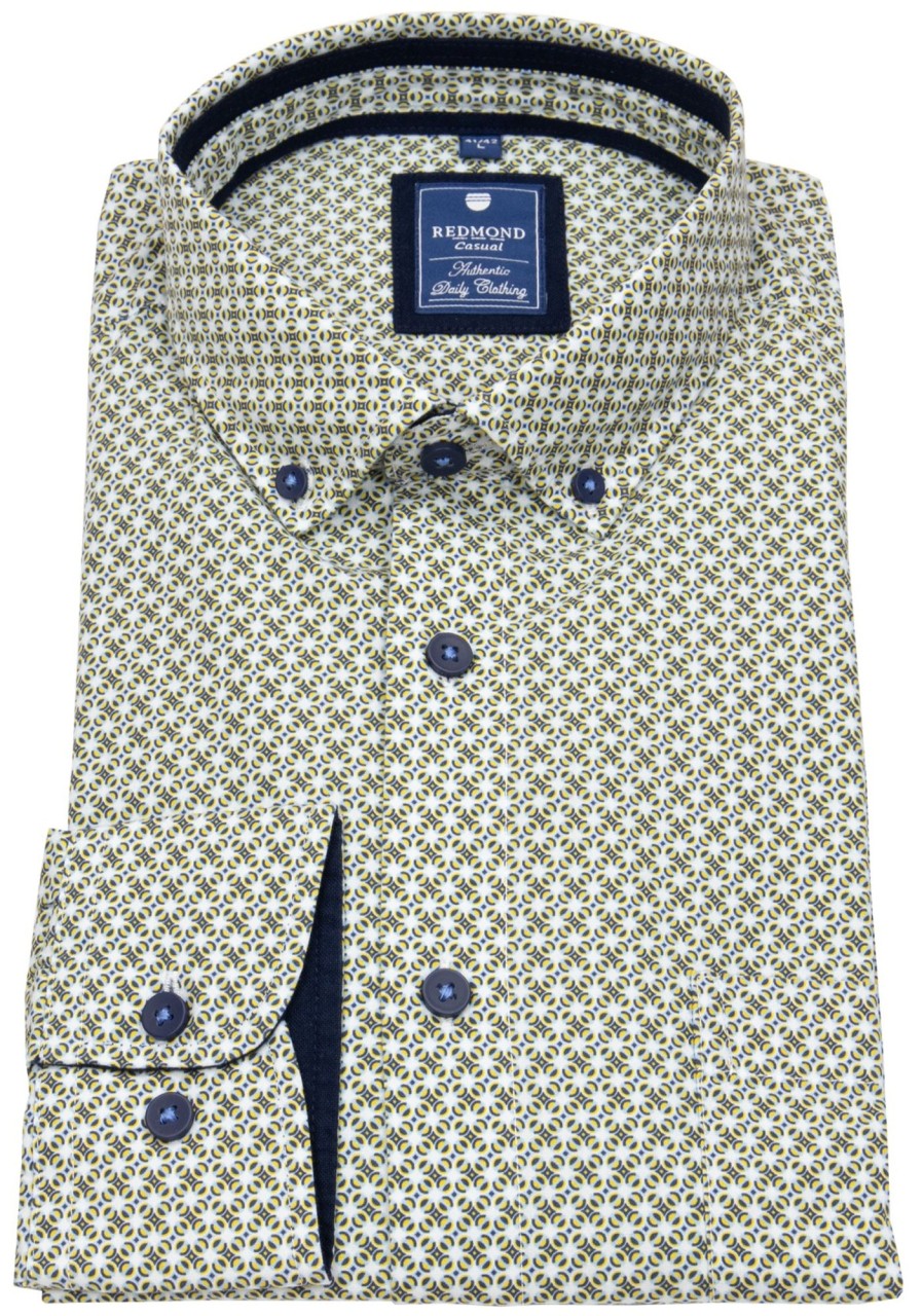 Hemden Redmond | Redmond Hemd - Comfort Fit - Button Down Kragen - Gelb / Blau/ Weis