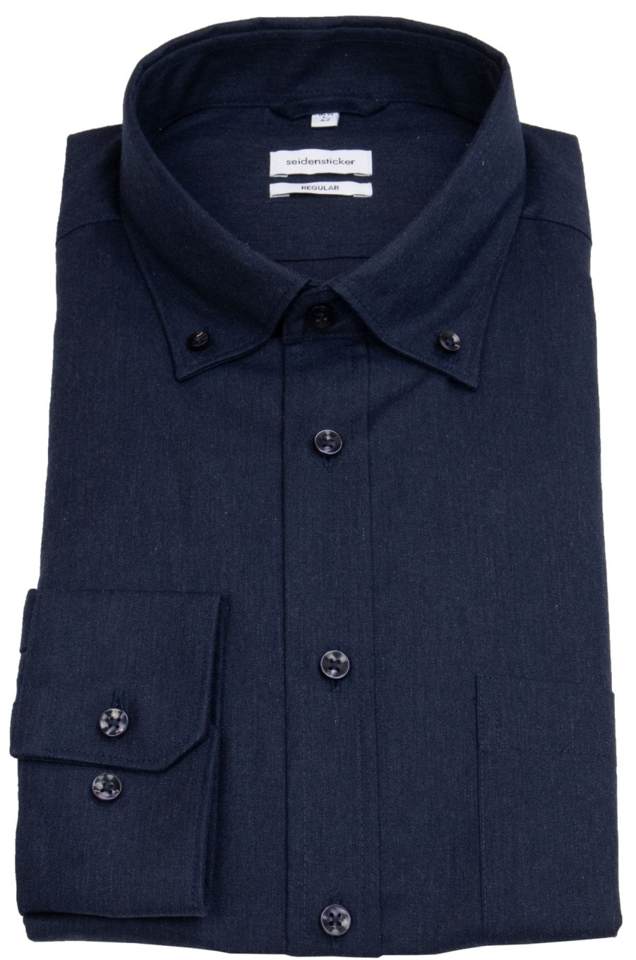 Hemden Seidensticker | Seidensticker Hemd - Regular Fit - Button Down - Dunkelblau