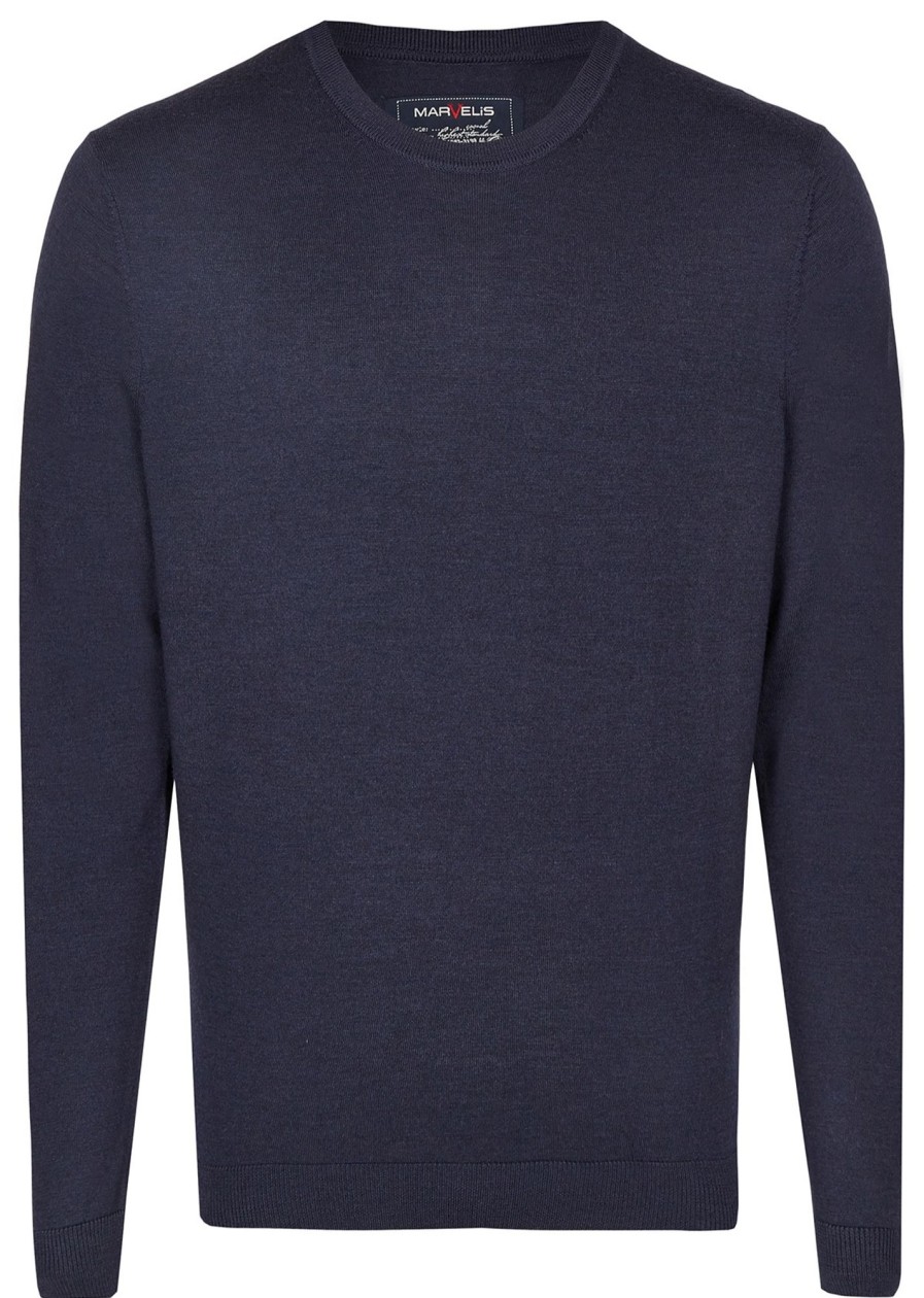 Pullover & Strick Marvelis | Marvelis Pullover - Merinowolle - Rundhals Ausschnitt - Dunkelblau