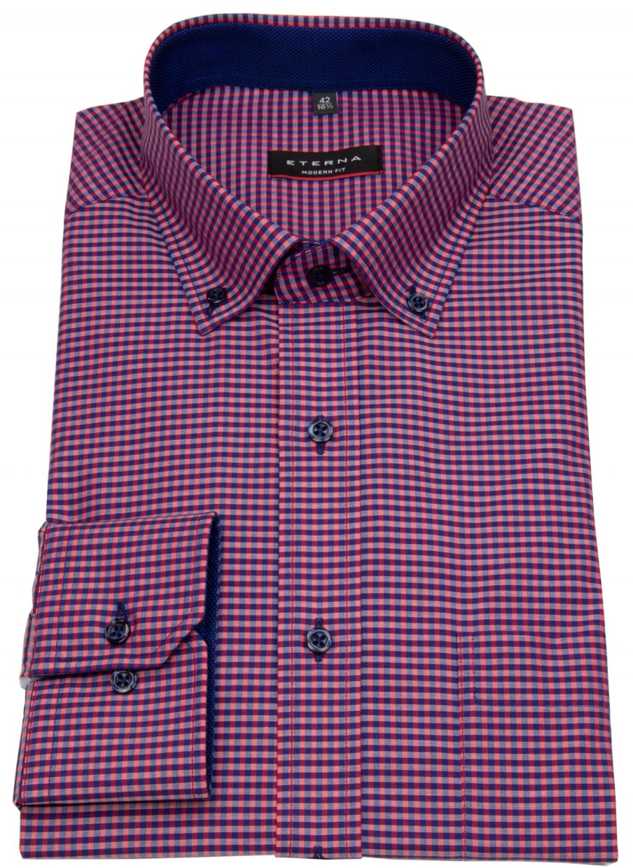 Hemden Eterna | Eterna Hemd - Modern Fit - Button Down - Rot / Dunkelblau