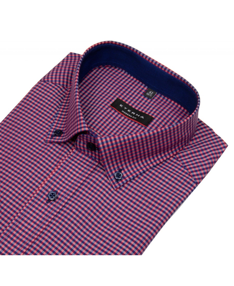 Hemden Eterna | Eterna Hemd - Modern Fit - Button Down - Rot / Dunkelblau