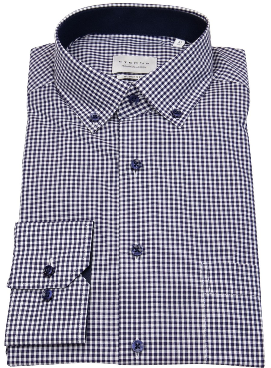 Hemden Eterna | Eterna Hemd - Modern Fit - Button Down - Dunkelblau / Weis