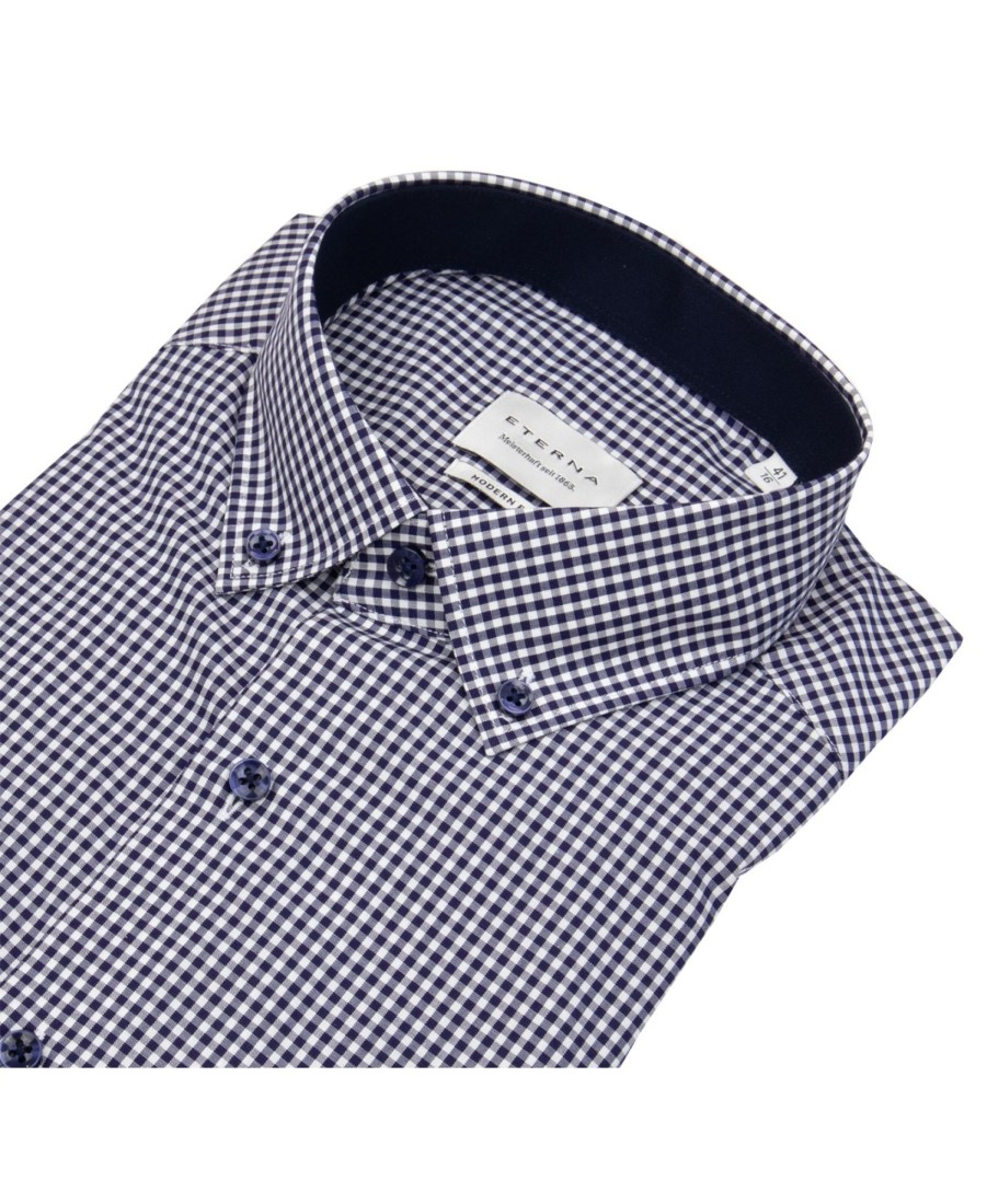 Hemden Eterna | Eterna Hemd - Modern Fit - Button Down - Dunkelblau / Weis