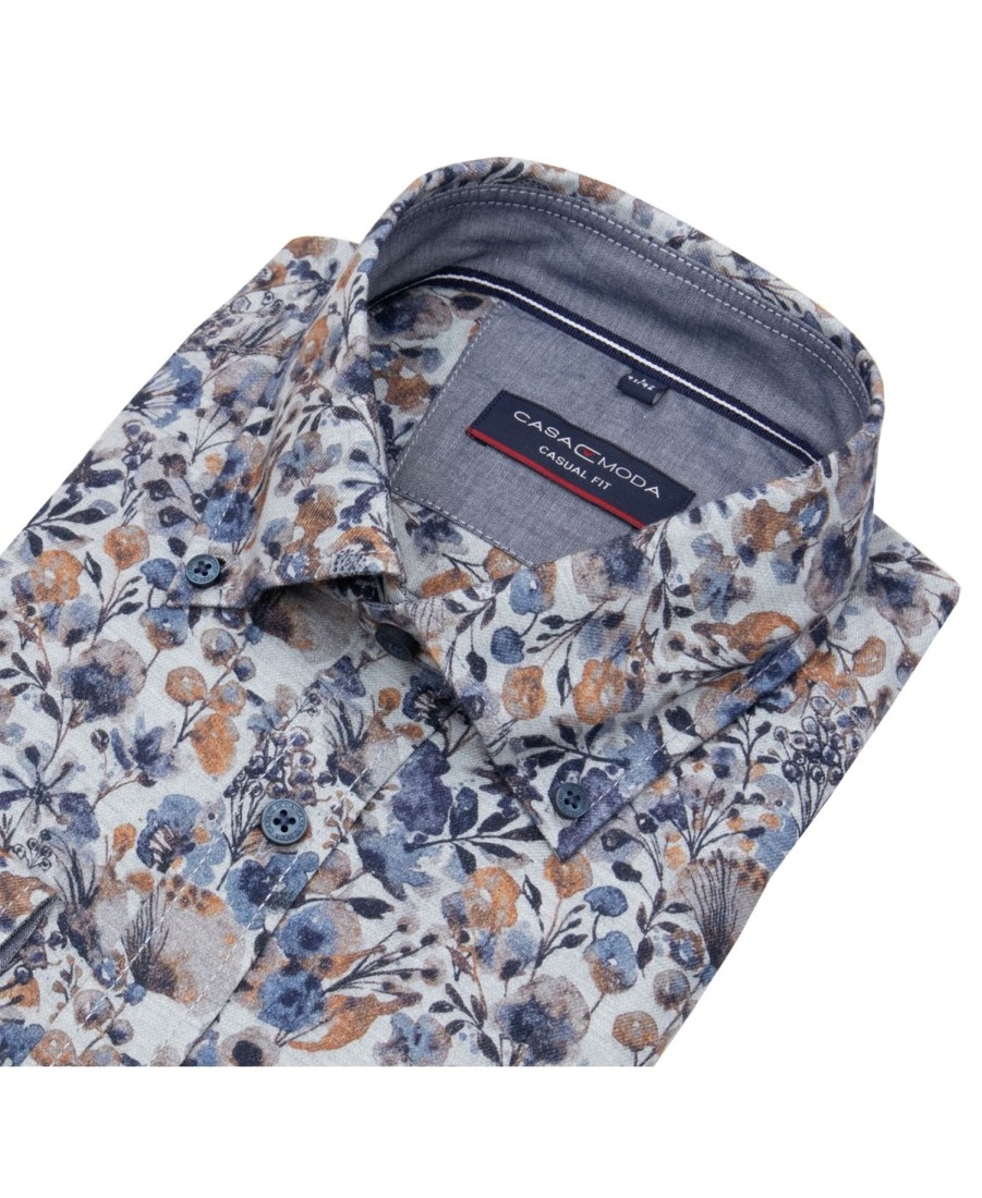 Hemden Casa Moda | Casa Moda Hemd - Casual Fit - Kentkragen - Print - Hellgrau - Ohne Ovp