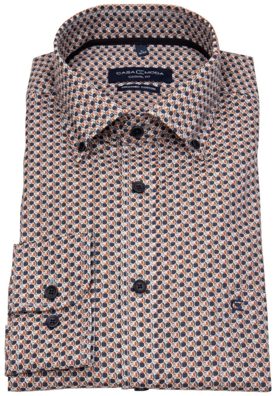 Hemden Casa Moda | Casa Moda Hemd - Casual Fit - Button Down - Bio Baumwolle - Print - Mehrfarbig