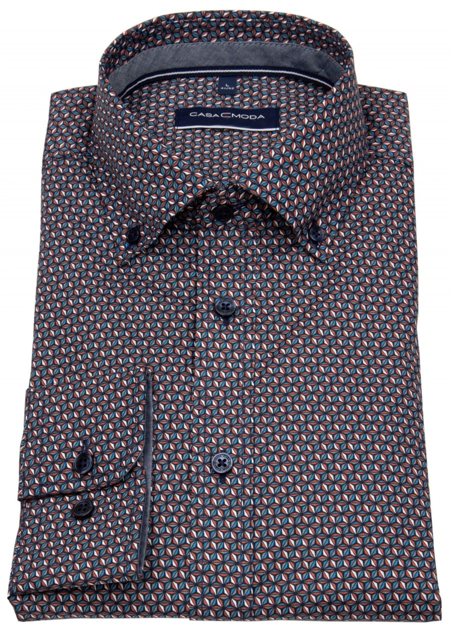 Hemden Casa Moda | Casa Moda Hemd - Casual Fit - Button Down - Print - Mehrfarbig - Extra Langer Arm 72Cm