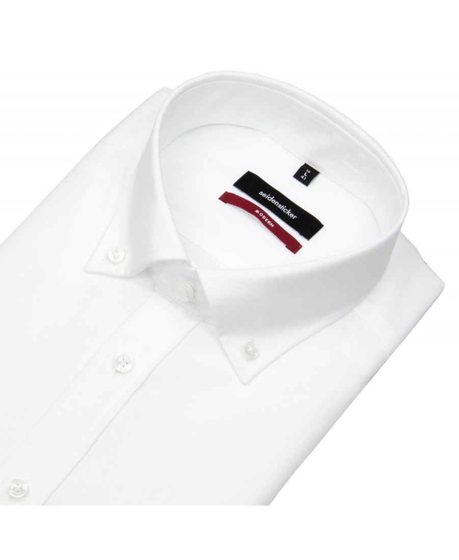 Hemden Seidensticker | Seidensticker Hemd - Regular Fit - Button-Down Kragen - Fil-A-Fil - Weis - Ohne Ovp