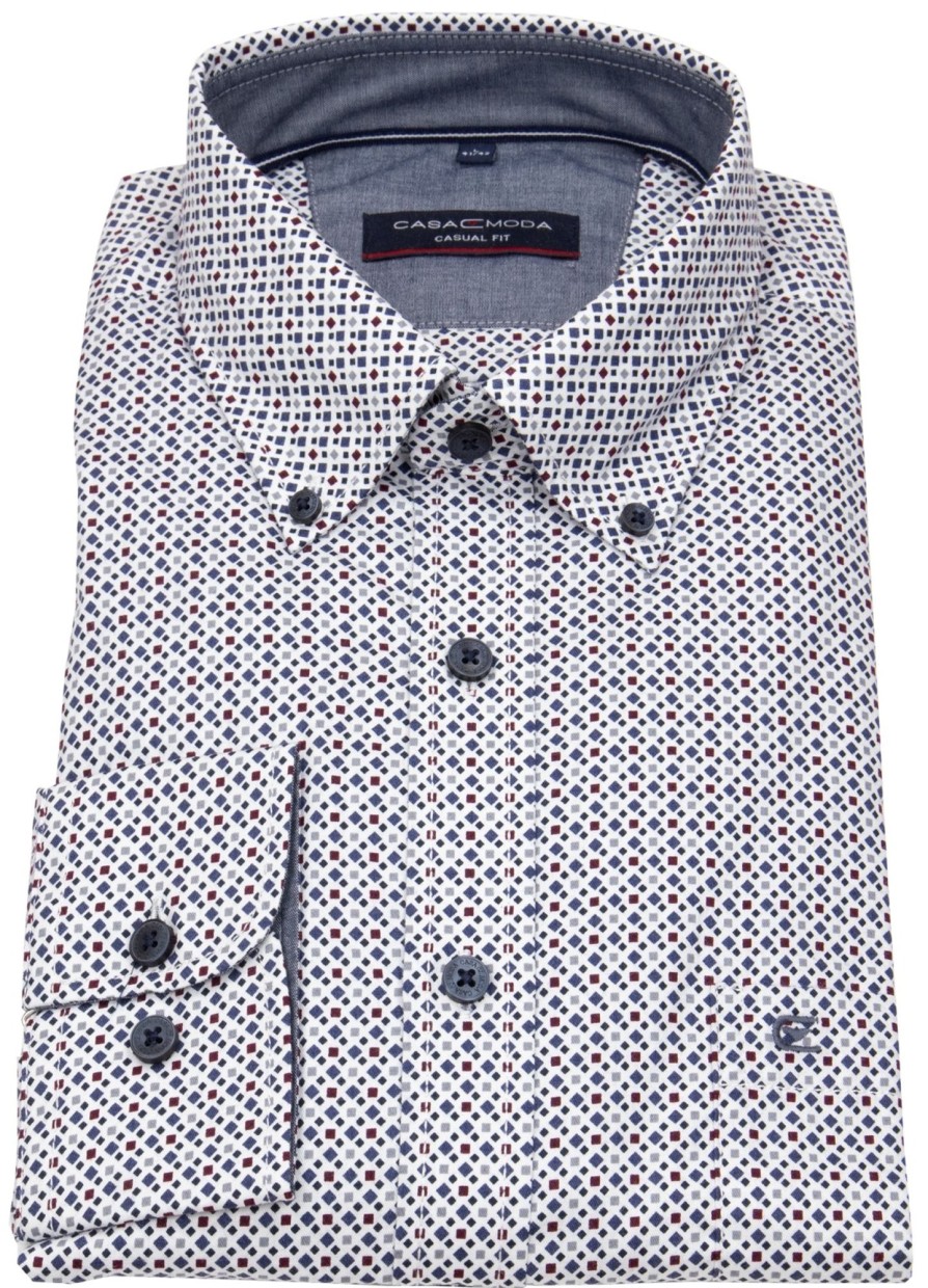 Hemden Casa Moda | Casa Moda Hemd - Casual Fit - Button Down - Print - Mehrfarbig - Extra Langer 72Cm Arm