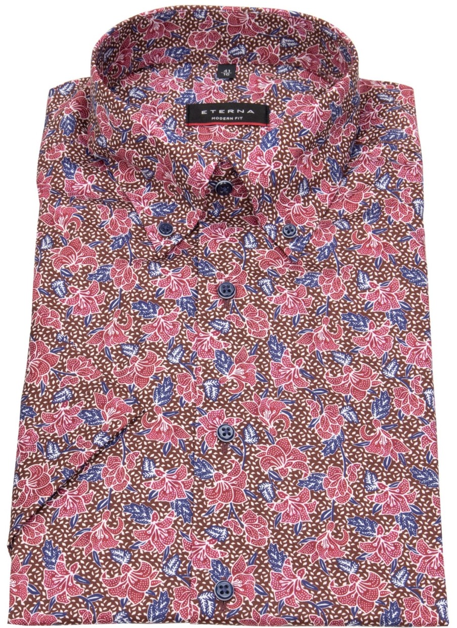 Hemden Eterna | Eterna Kurzarmhemd - Modern Fit - Button Down - Rot / Blau - Ohne Ovp