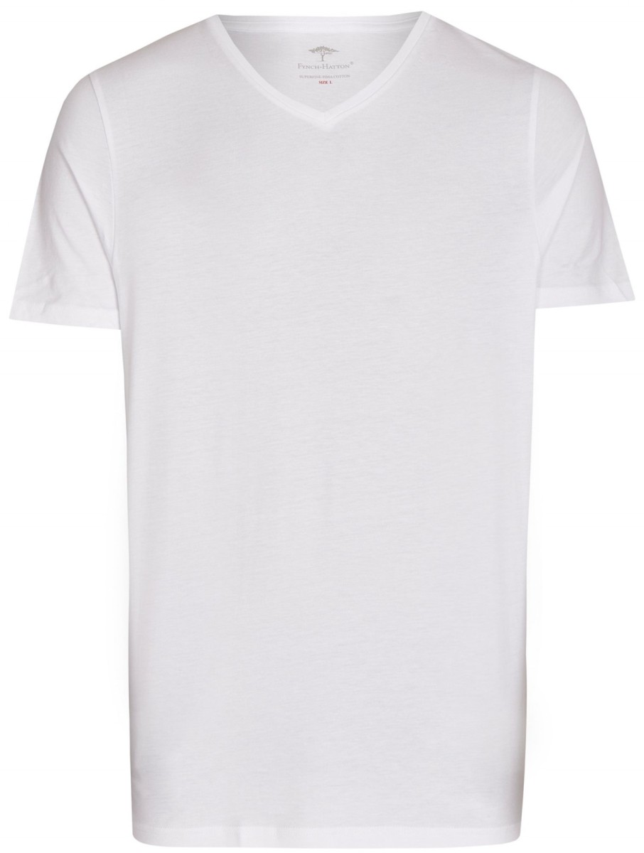 T-Shirts & Polos Fynch-Hatton V-Ausschnitt | Fynch-Hatton T-Shirt - Doppelpack - Modern Fit - V-Neck - Weis - Ohne Ovp