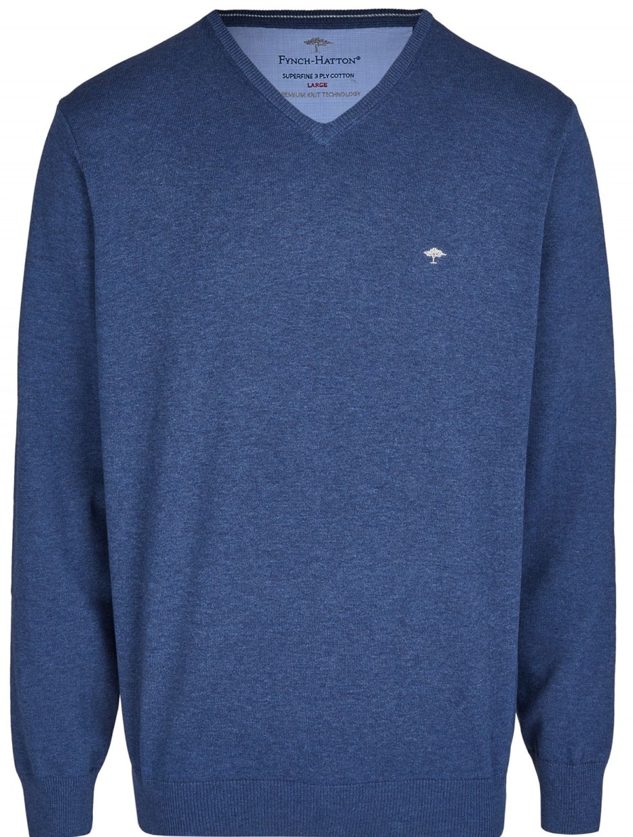 Pullover & Strick Fynch-Hatton | Fynch-Hatton Pullover - Casual Fit - V-Ausschnitt - Dunkelblau