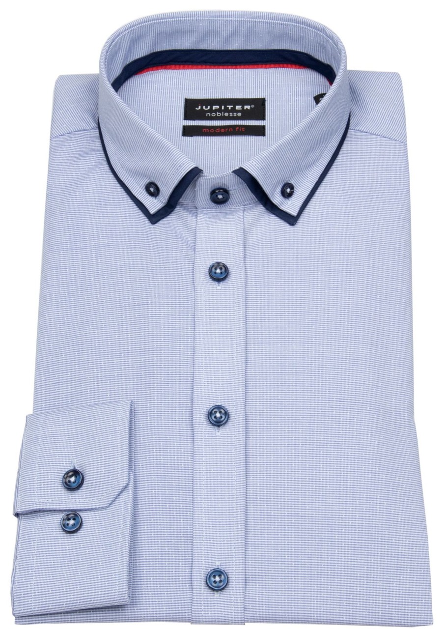 Hemden Jupiter | Jupiter Hemd - Modern Fit - Unterlegter Button Down - Hellblau - Ohne Ovp