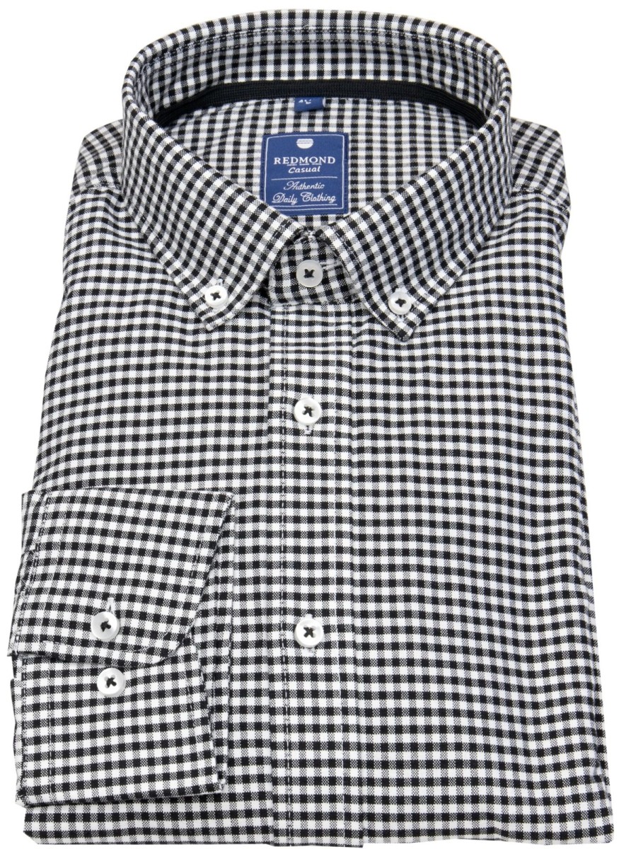 Hemden Redmond | Redmond Hemd - Comfort Fit - Button Down Kragen - Kariert - Schwarz / Weis