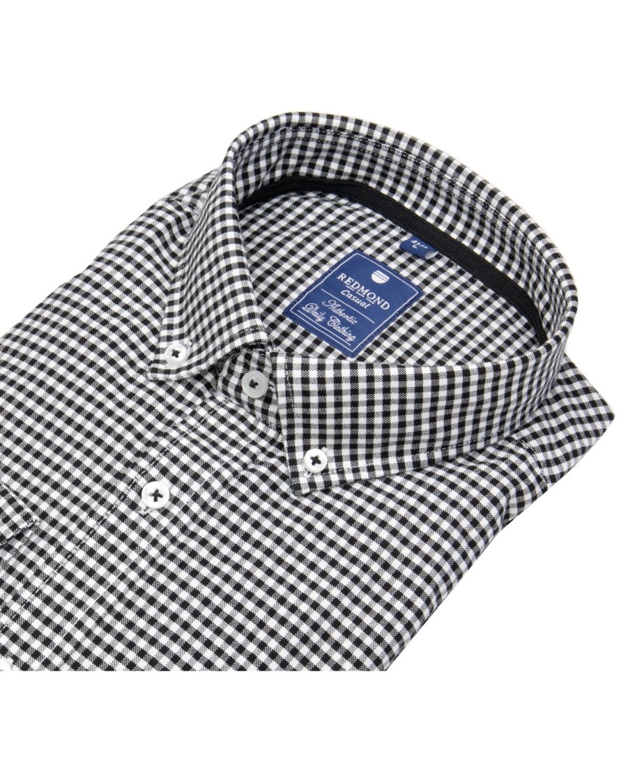 Hemden Redmond | Redmond Hemd - Comfort Fit - Button Down Kragen - Kariert - Schwarz / Weis