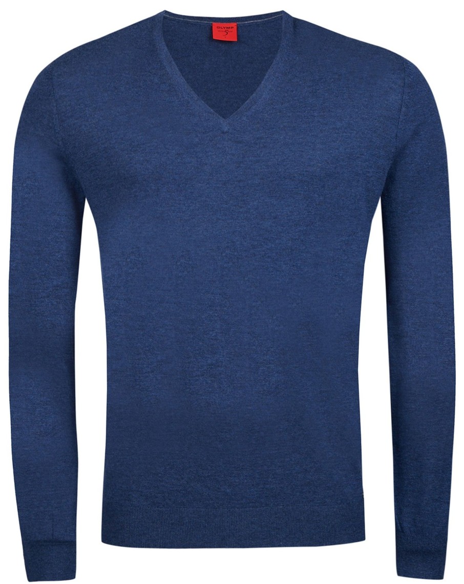 Pullover & Strick OLYMP | Olymp Pullover - Level Five - V-Ausschnitt - Merinowolle - Blau