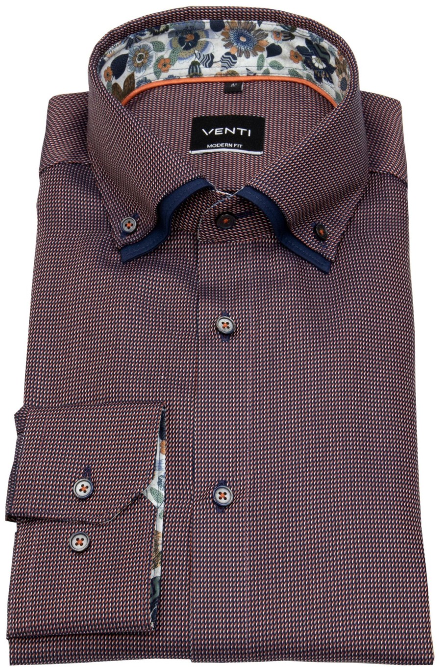 Hemden Venti | Venti Hemd - Modern Fit - Unterlegter Button Down - Orange / Blau - Ohne Ovp