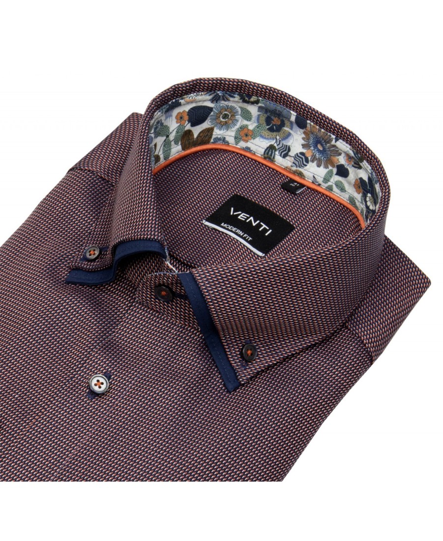 Hemden Venti | Venti Hemd - Modern Fit - Unterlegter Button Down - Orange / Blau - Ohne Ovp