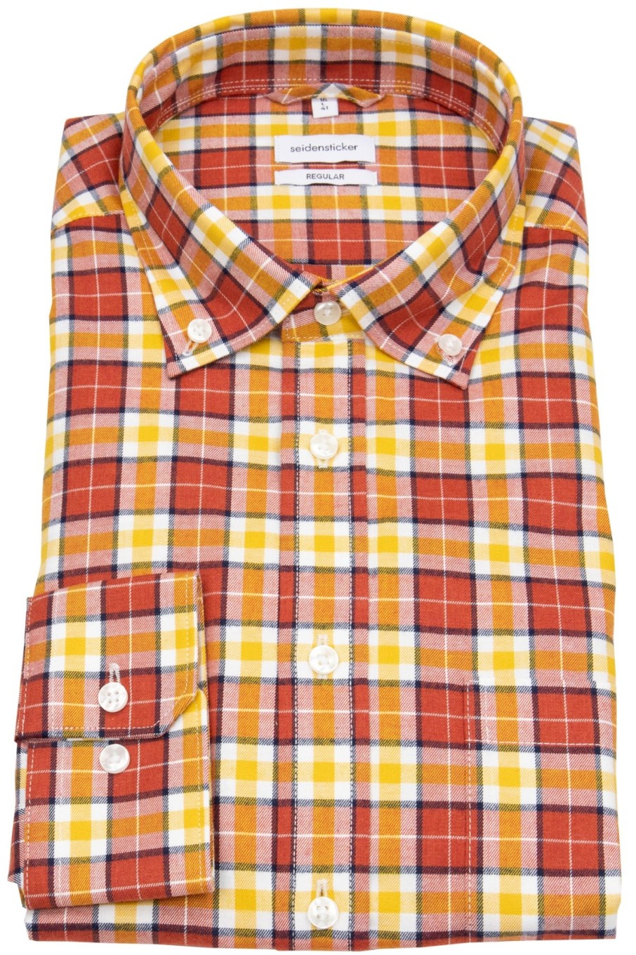 Hemden Seidensticker | Seidensticker Hemd - Regular Fit - Button Down - Flanell - Kariert - Mehrfarbig