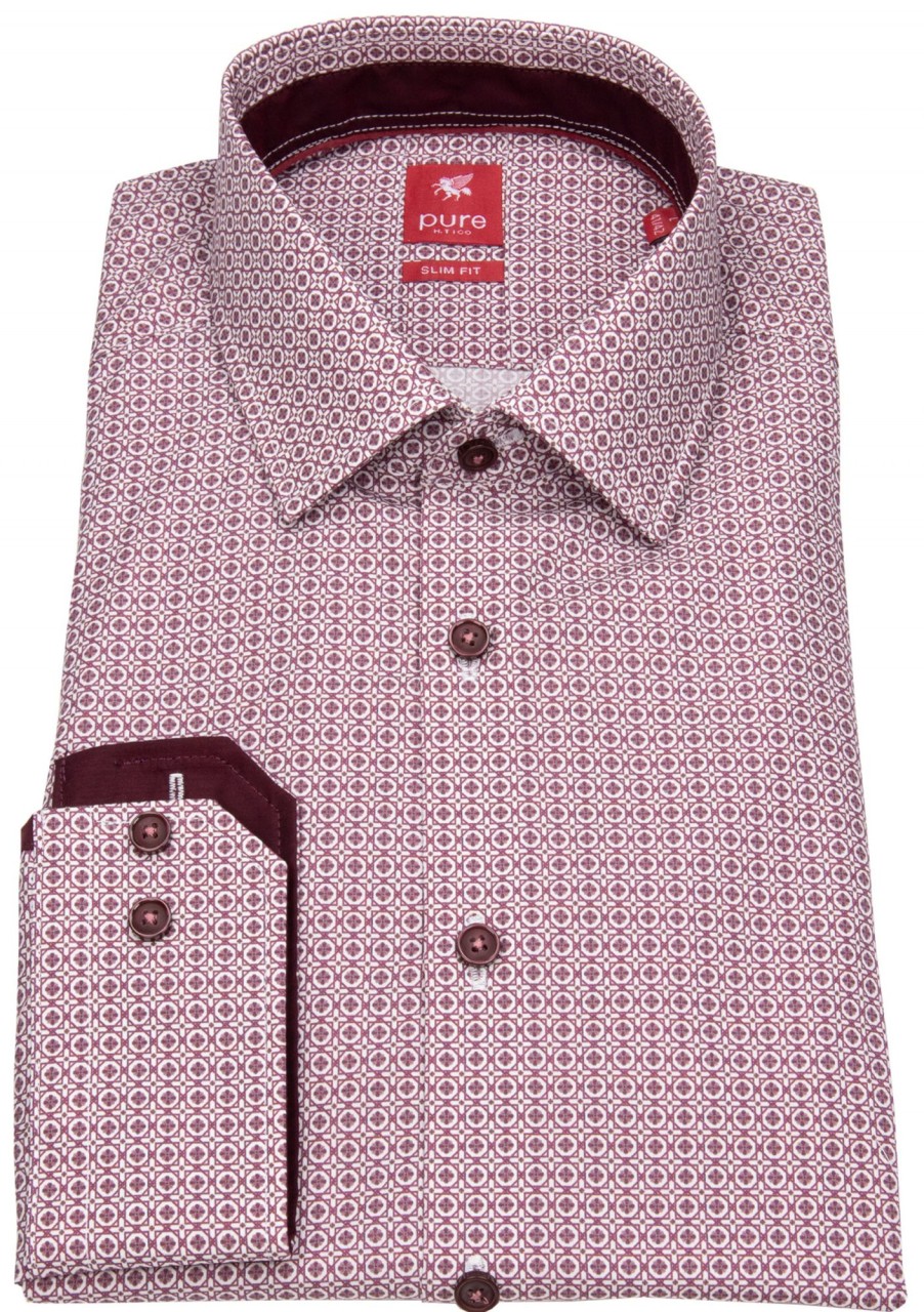 Hemden Pure | Pure Hemd - Slim Fit - Print - Rot / Weis