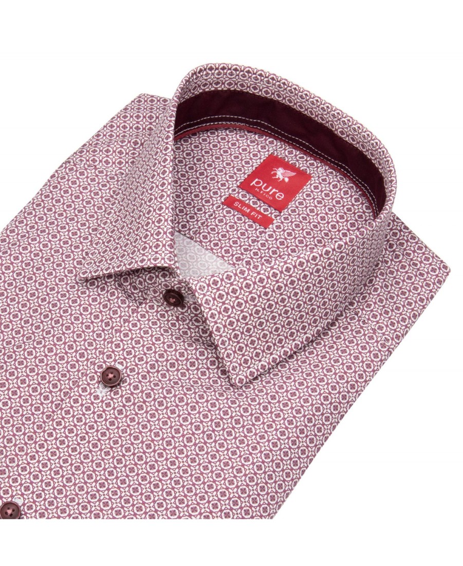 Hemden Pure | Pure Hemd - Slim Fit - Print - Rot / Weis