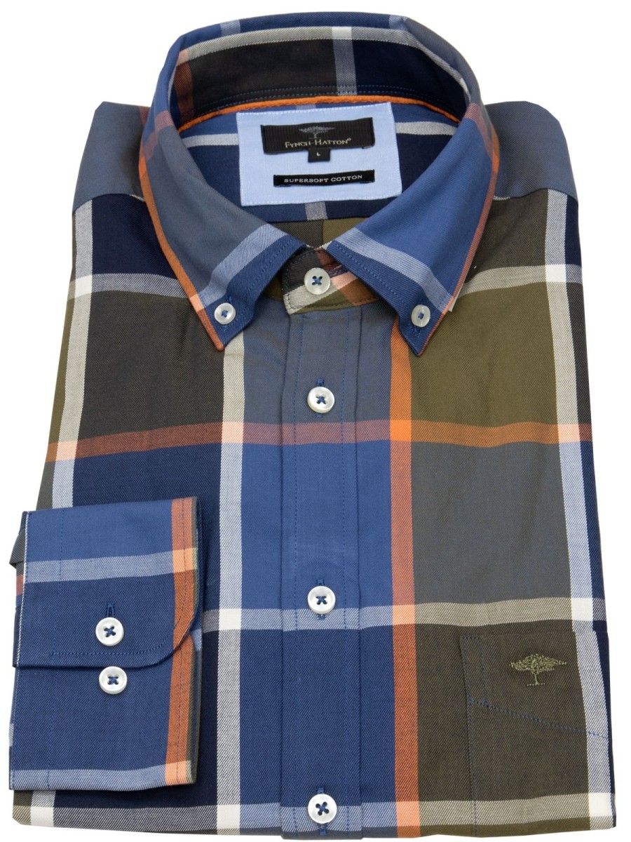 Hemden Fynch-Hatton | Fynch-Hatton Hemd - Casual Fit - Button Down - Kariert - Deep Forest - Ohne Ovp