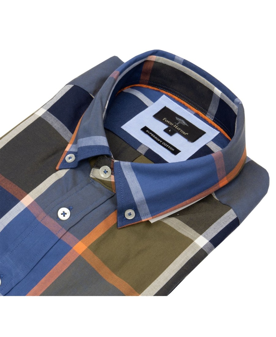 Hemden Fynch-Hatton | Fynch-Hatton Hemd - Casual Fit - Button Down - Kariert - Deep Forest - Ohne Ovp