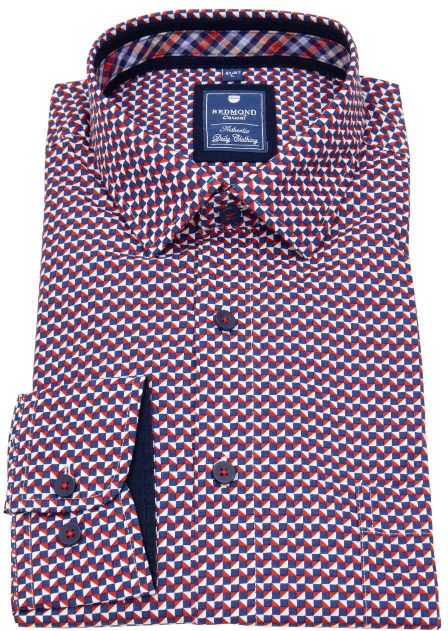 Hemden Redmond | Redmond Hemd - Comfort Fit - Print - Dunkelblau / Rot / Weis