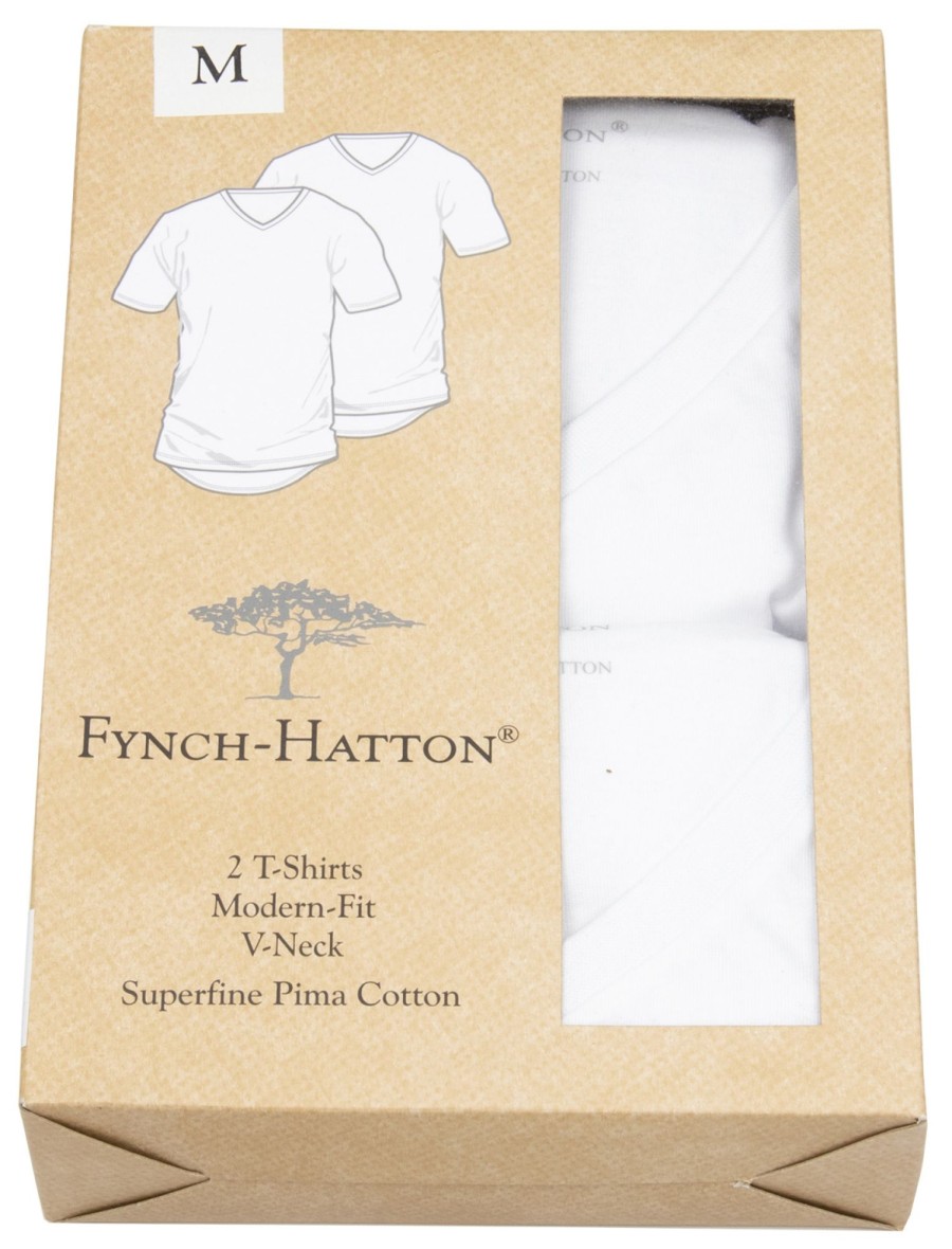 T-Shirts & Polos Fynch-Hatton Rundhals-Ausschnitt | Fynch-Hatton T-Shirt - Doppelpack - Modern Fit - Rundhals - Weis