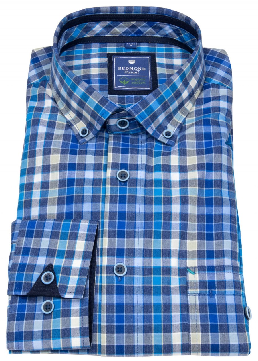 Hemden Redmond | Redmond Hemd - Regular Fit - Button Down - Bio Baumwolle - Kariert - Blau