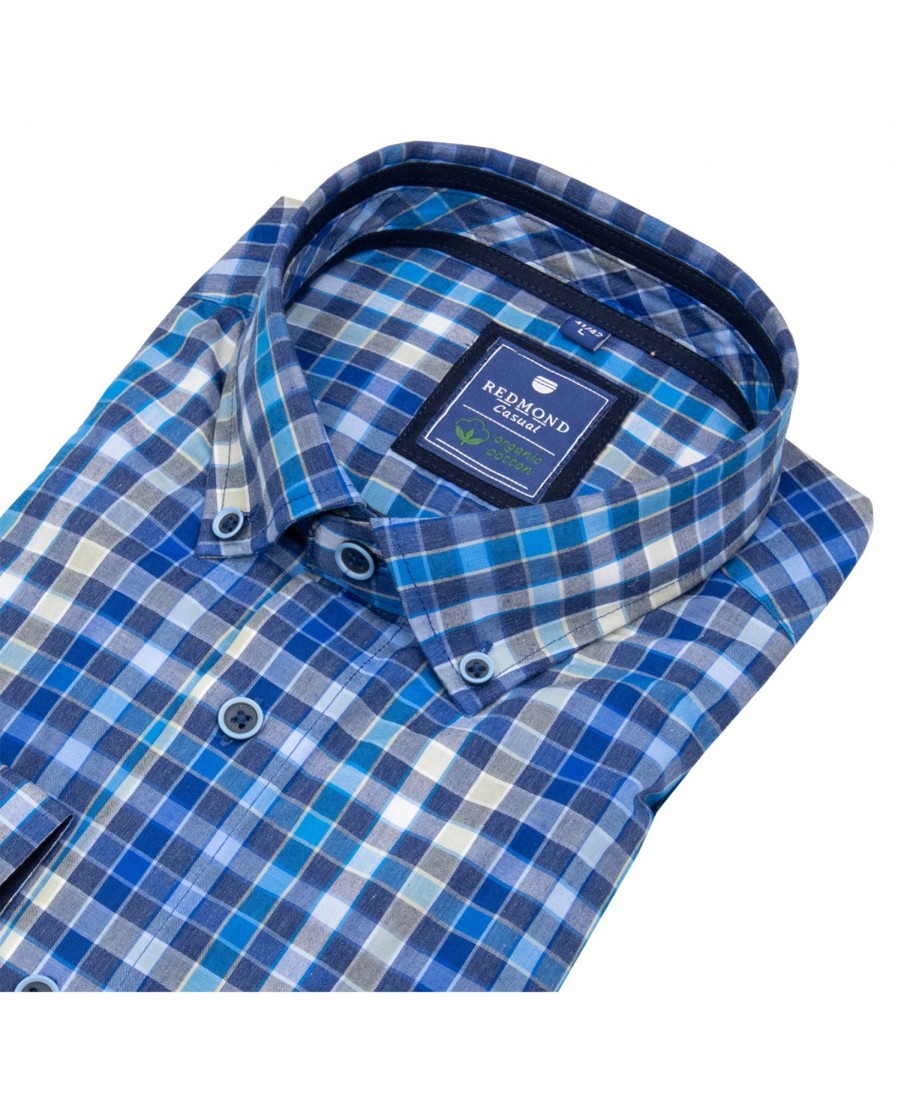 Hemden Redmond | Redmond Hemd - Regular Fit - Button Down - Bio Baumwolle - Kariert - Blau