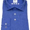 Hemden R2-Amsterdam | R2-Amsterdam Leinenhemd - Casual Fit - Haifischkragen - Blau