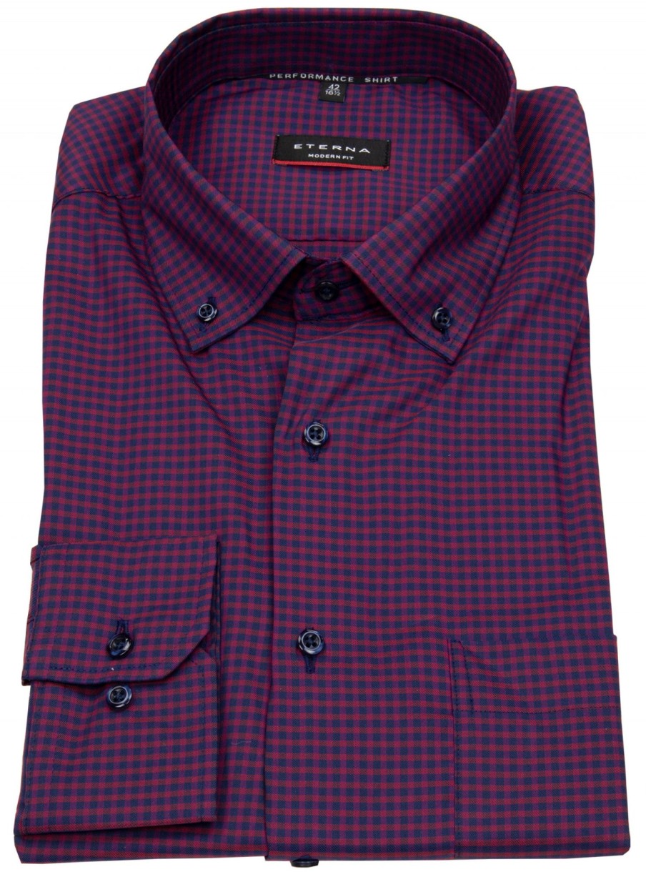 Hemden Eterna | Eterna Hemd - Modern Fit - Performance Shirt - Button Down - Rot / Dunkelblau