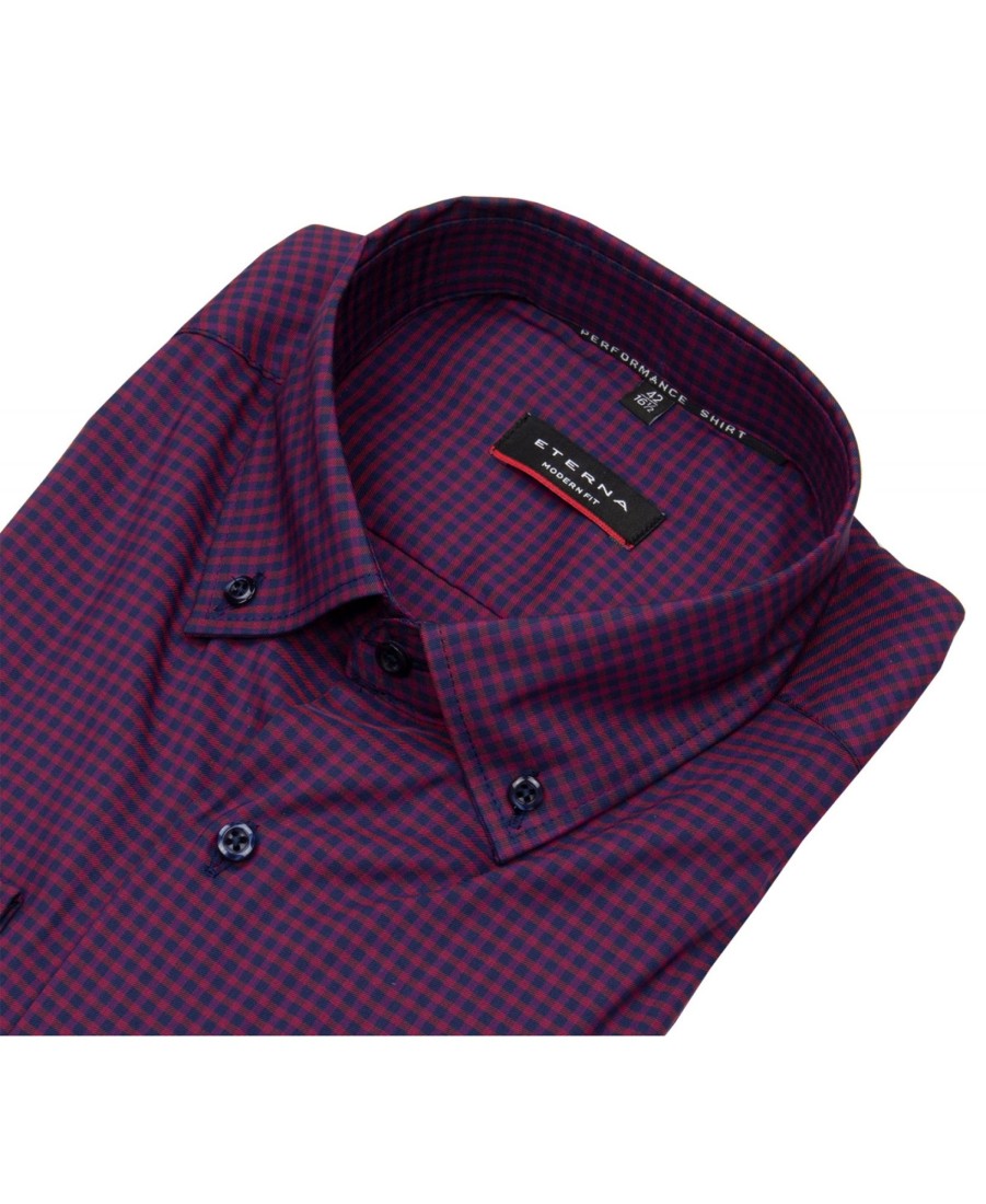 Hemden Eterna | Eterna Hemd - Modern Fit - Performance Shirt - Button Down - Rot / Dunkelblau