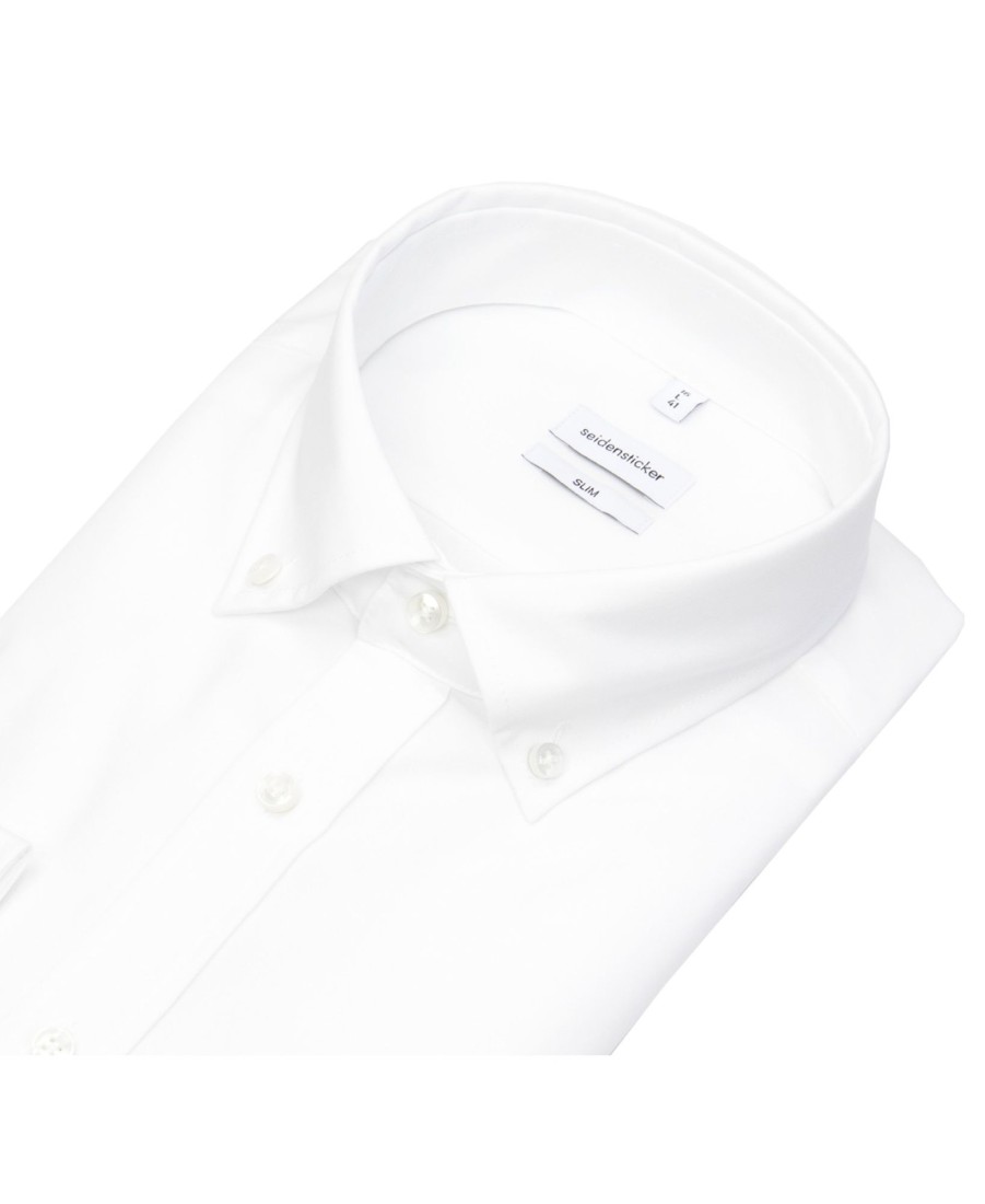 Hemden Seidensticker | Seidensticker Hemd - Slim Fit - Button Down Kragen - Weis