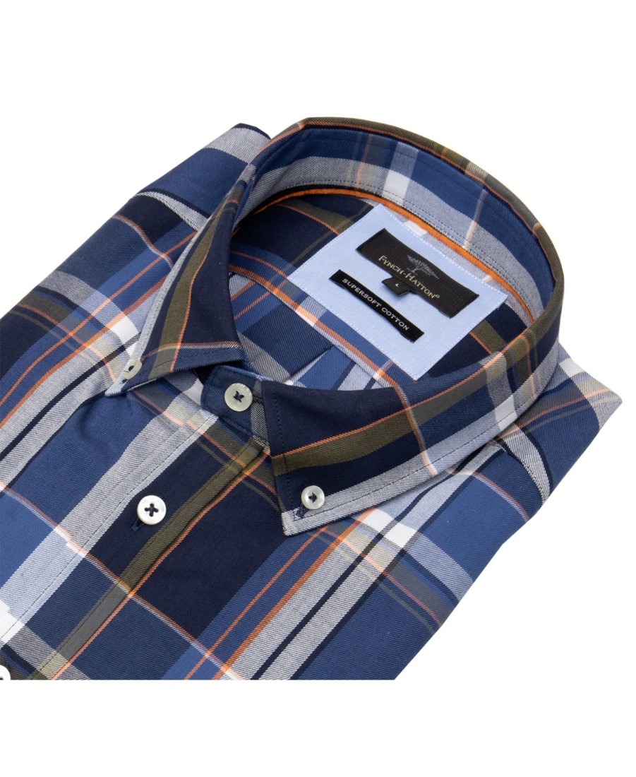 Hemden Fynch-Hatton | Fynch-Hatton Hemd - Casual Fit - Button Down - Kariert - Dunkelblau - Ohne Ovp