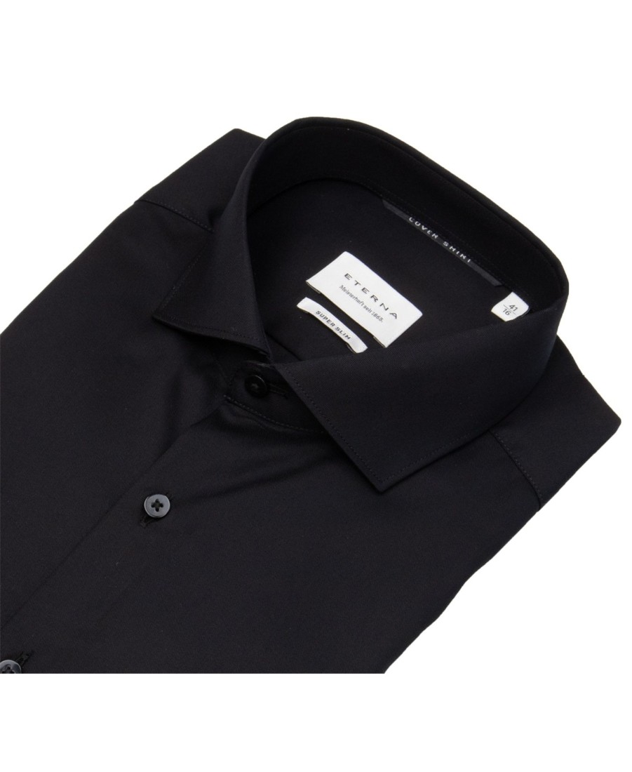 Hemden Eterna | Eterna Hemd - Super Slim Fit - Haikragen - Cover Shirt - Extra Blickdicht - Schwarz