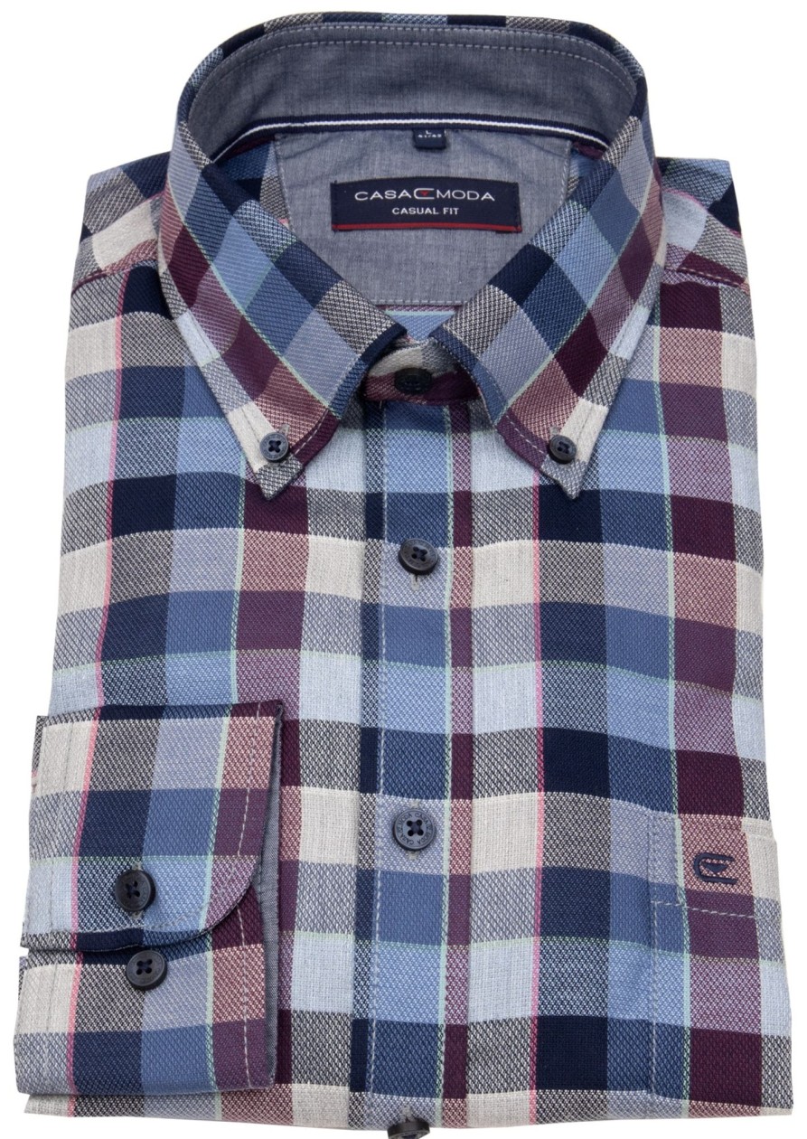 Hemden Casa Moda | Casa Moda Hemd - Casual Fit - Button Down - Mehrfarbig Kariert - Extra Langer Arm 72Cm