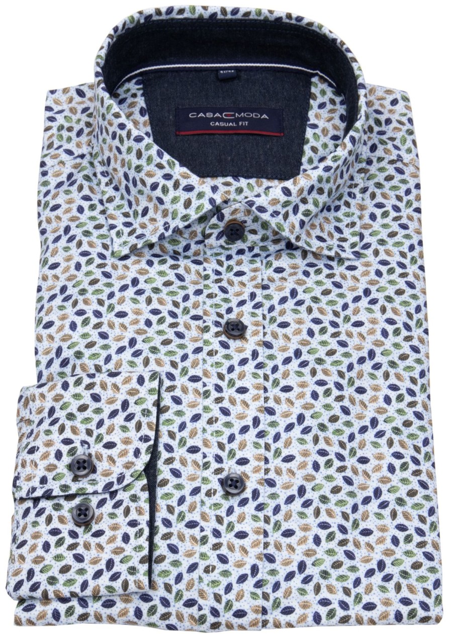 Hemden Casa Moda | Casa Moda Hemd - Casual Fit - Kentkragen - Print - Hellblau / Dunkelblau