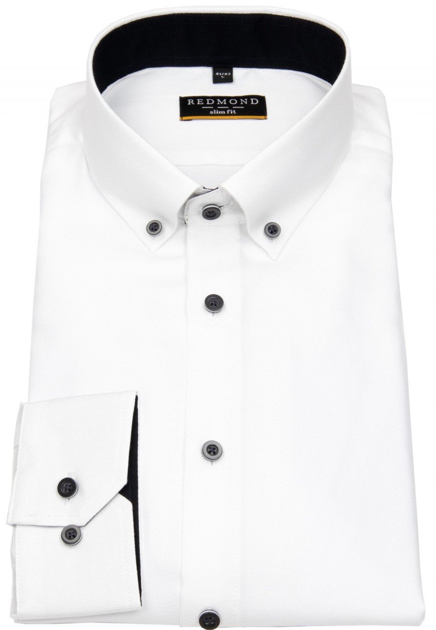 Hemden Redmond | Redmond Hemd - Slim Fit - Button Down Kragen - Struktur - Weis