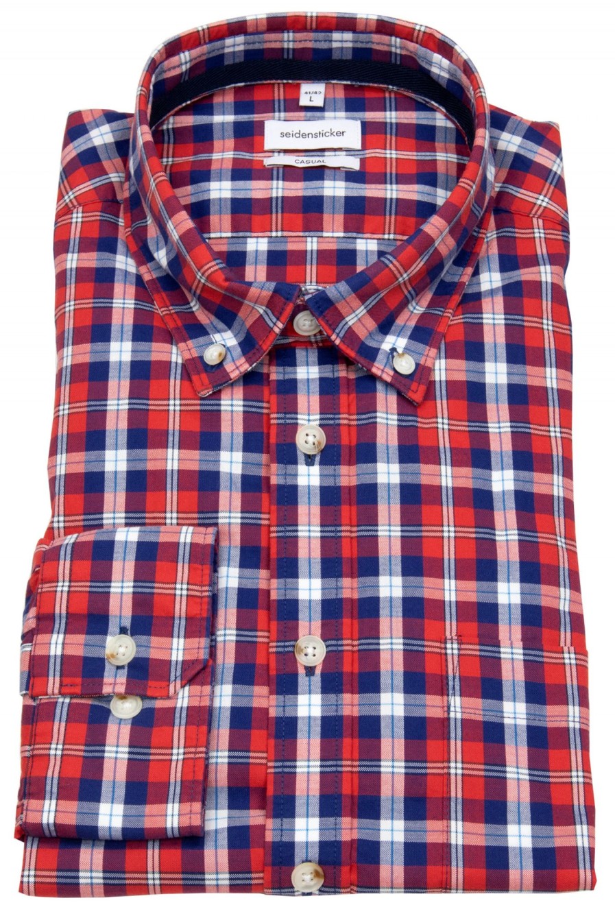 Hemden Seidensticker | Seidensticker Hemd - Casual Fit - Button Down - Kariert - Rot