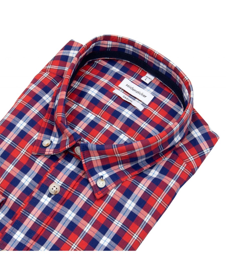 Hemden Seidensticker | Seidensticker Hemd - Casual Fit - Button Down - Kariert - Rot